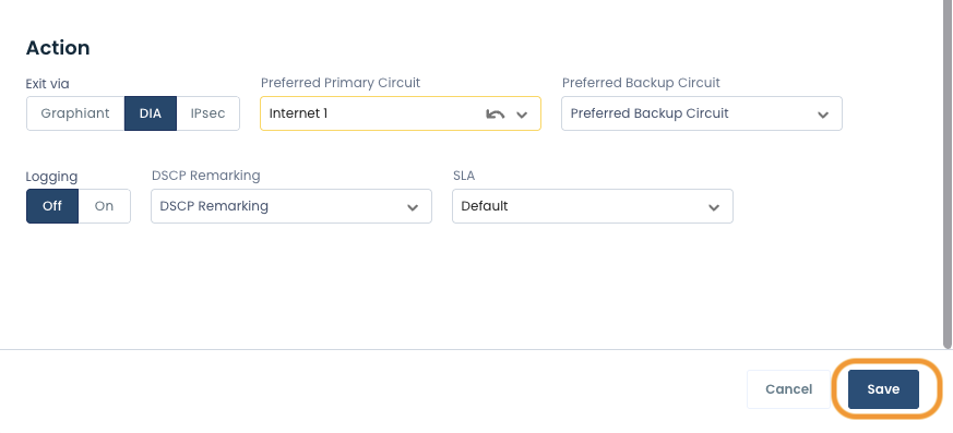 Settings interface showing options for circuits, logging, and saving changes.